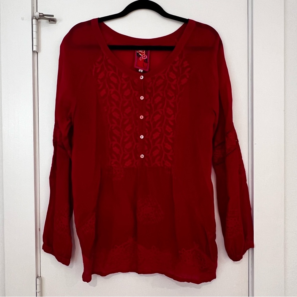 Johnny Was Red Lightweight Blouse Tunic